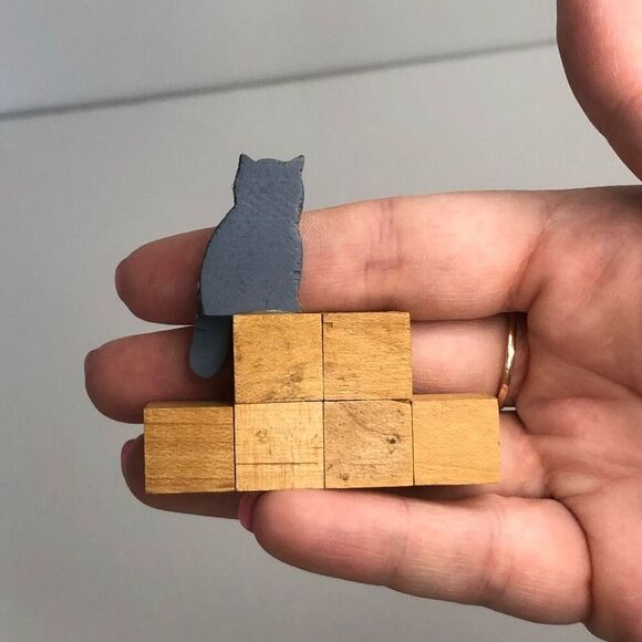 i love cats wood cubes miniature 2 inch decor gray cat figure 90s 80s - Picture 5 of 6